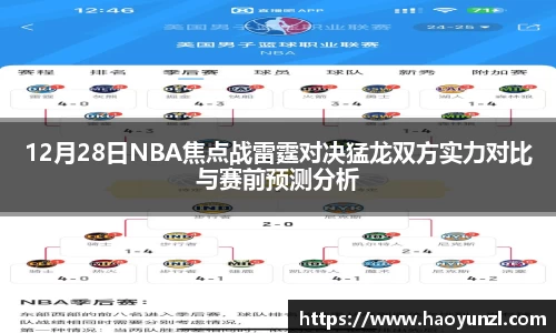 12月28日NBA焦点战雷霆对决猛龙双方实力对比与赛前预测分析